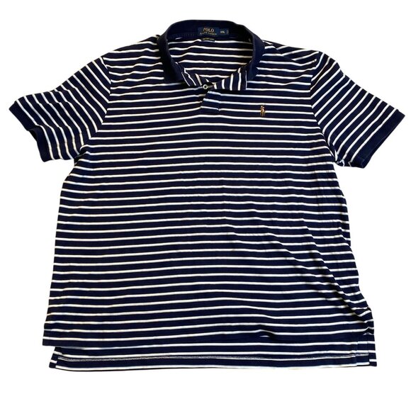 Polo Ralph Lauren Mens Polo Shirt 2XL Pima Soft Touch Navy & White Short Sleeve - Picture 1 of 7